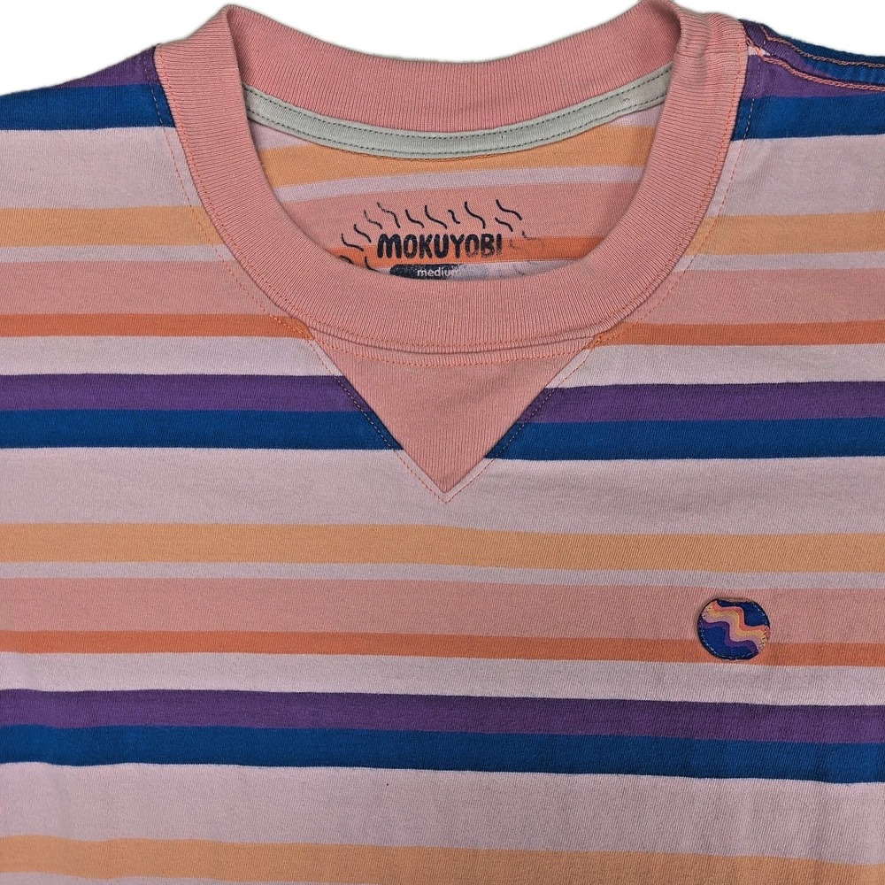 Mokuyobi Mens Medium Pink Striped Short Sleeve Retro Kidcore T-Shirt Multi Color